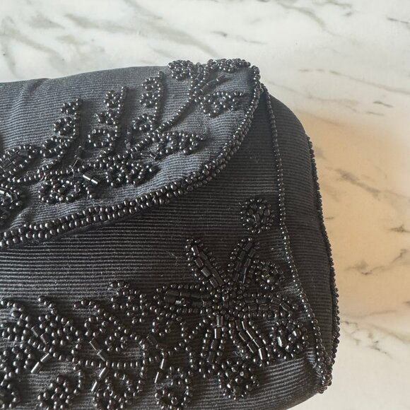 VINTAGE BLACK BEADED EVENING BAG CLUTCH MADE IN FRANCE 'ALBRO' - Picture 4 of 15